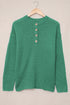 Henley Button Placket Side Slit Drop Shoulder Pullover Knit Sweater